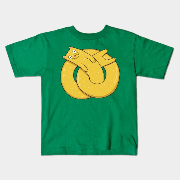 Pretzel Cat Kids T-Shirt by Drawn to Cats